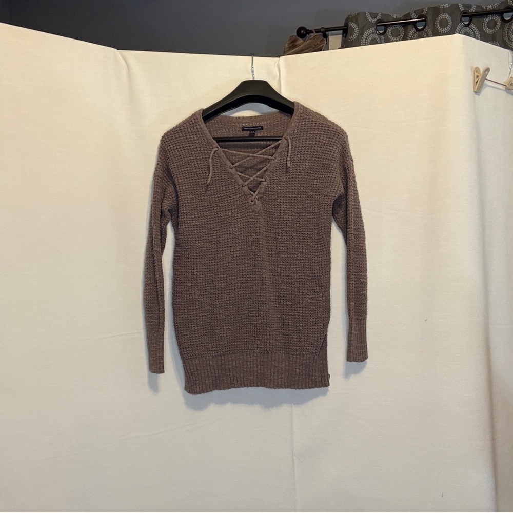 American Eagle Brown Lace-Up Sweater